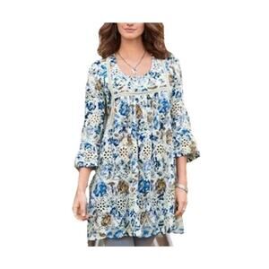 Sundance Tunic Top Womens S Floral Embroidered Pintuck Eyelet Cottage Country